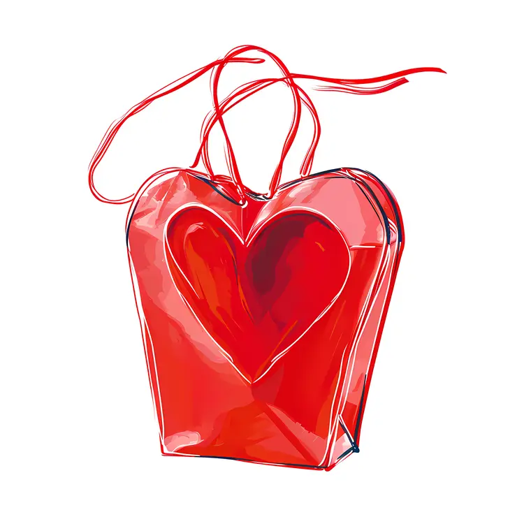 Red Transparent Gift Bag with Heart for Valentine's Day