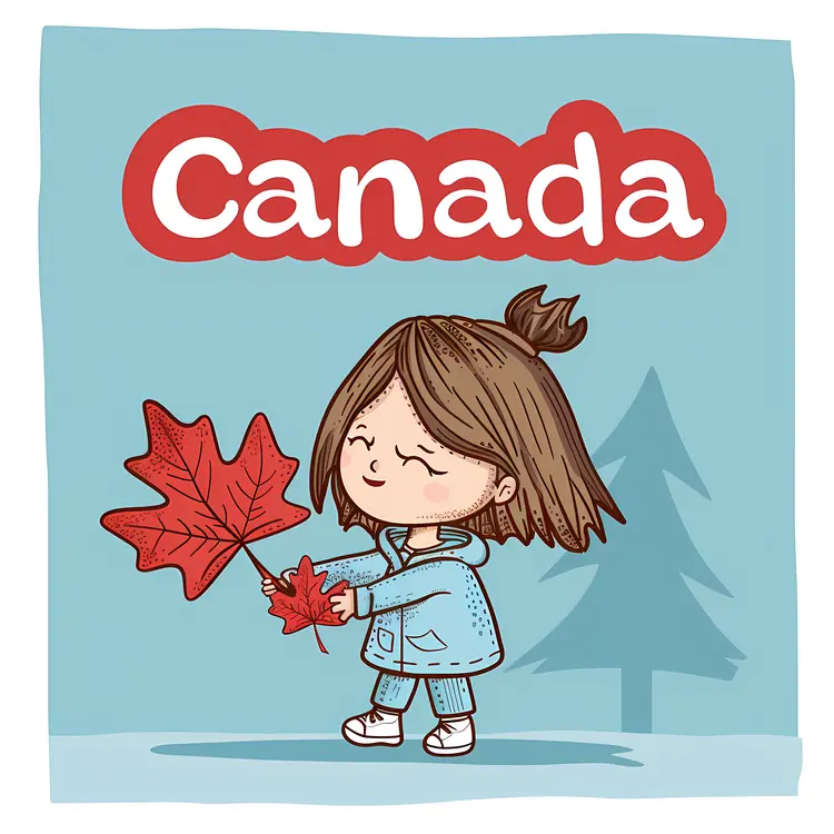 Cute Girl Holding Maple Leaf for Canada Day