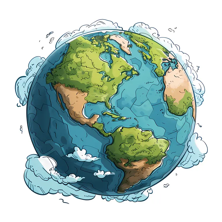 Cartoon Earth with Clouds