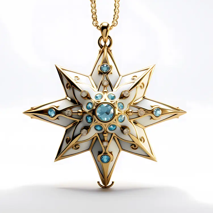 Gold and Blue Star Pendant with Gemstones
