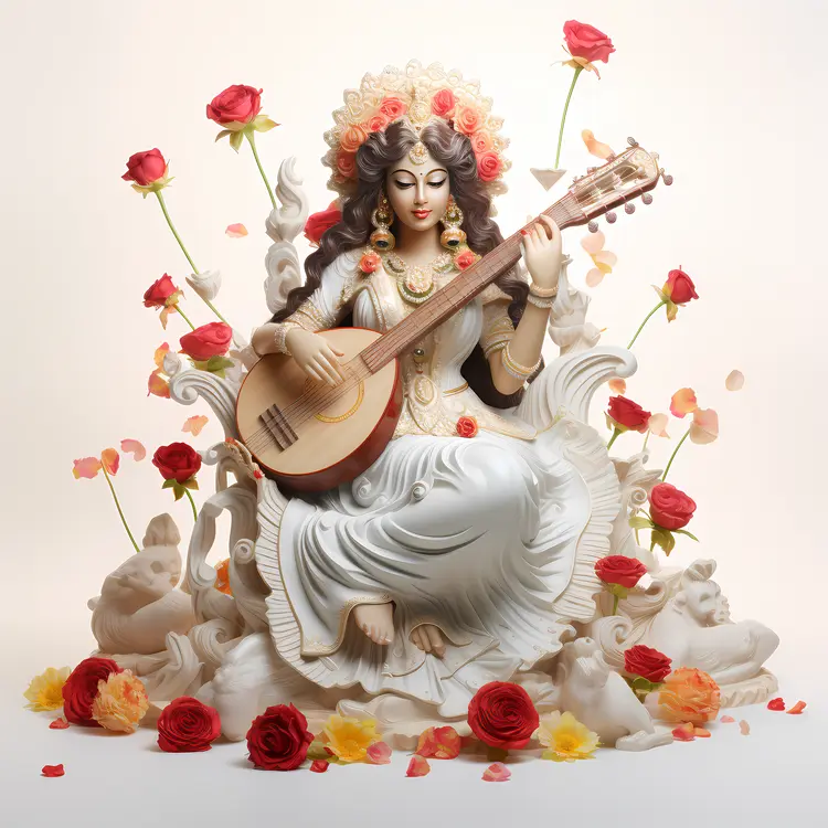 Divine Goddess Saraswati Playing Veena
