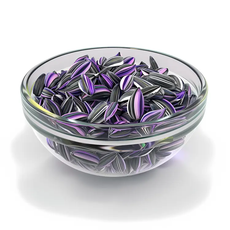 Purple Sunflower Seeds in Glass Bowl