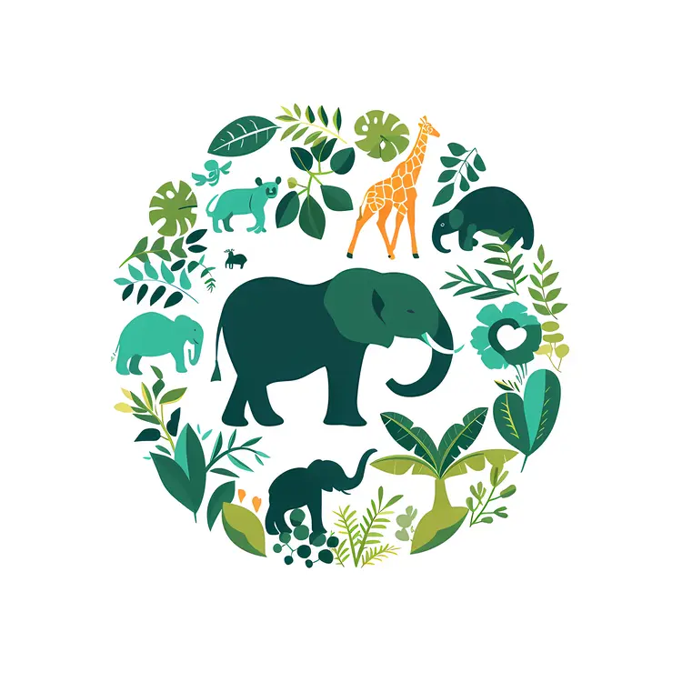 Elephant and Jungle Animals Illustration