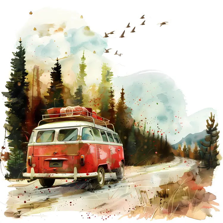 Van on a Scenic Forest Road