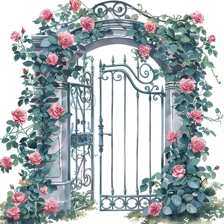 Charming Iron Gate with Pink Roses