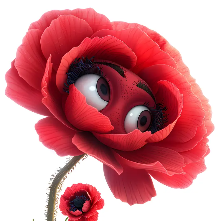 Red Flower with Eyes Cartoon Character