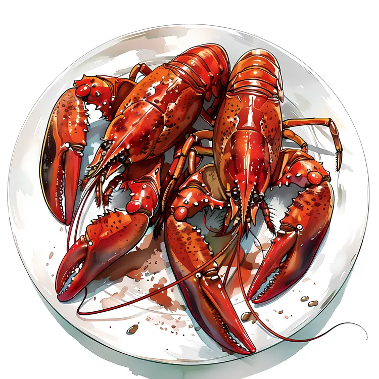 Cooked Lobster on White Plate Illustration