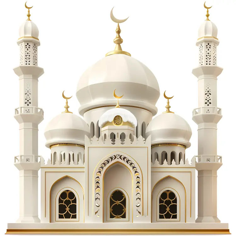 White Mosque with Crescent Moon and Stars
