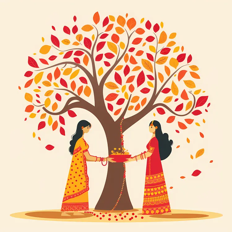 Women in Traditional Dress Celebrating Festival