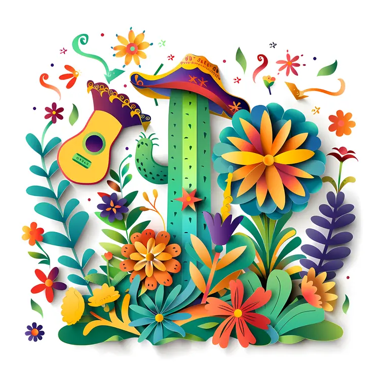 Cactus with Sombrero and Guitar