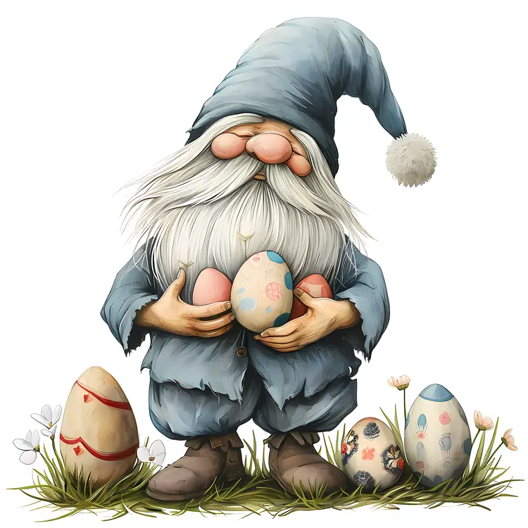 Gnome Holding Decorated Easter Eggs
