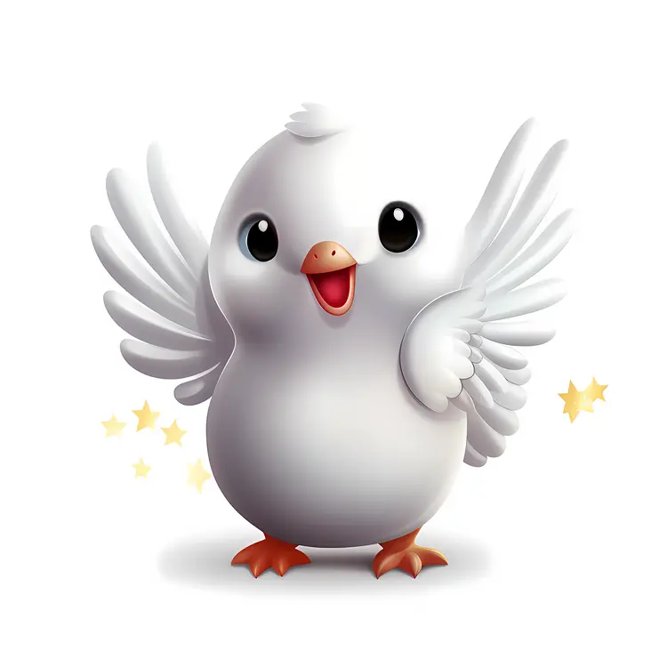 Happy White Dove with Wings Spread