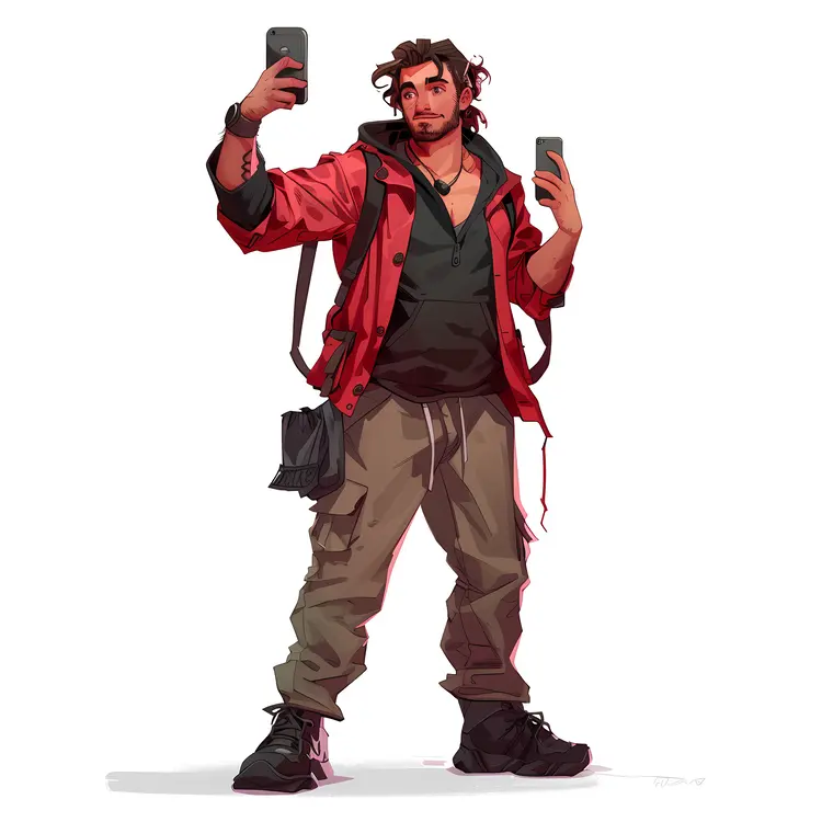 Stylish Man Taking Selfie in Red Jacket