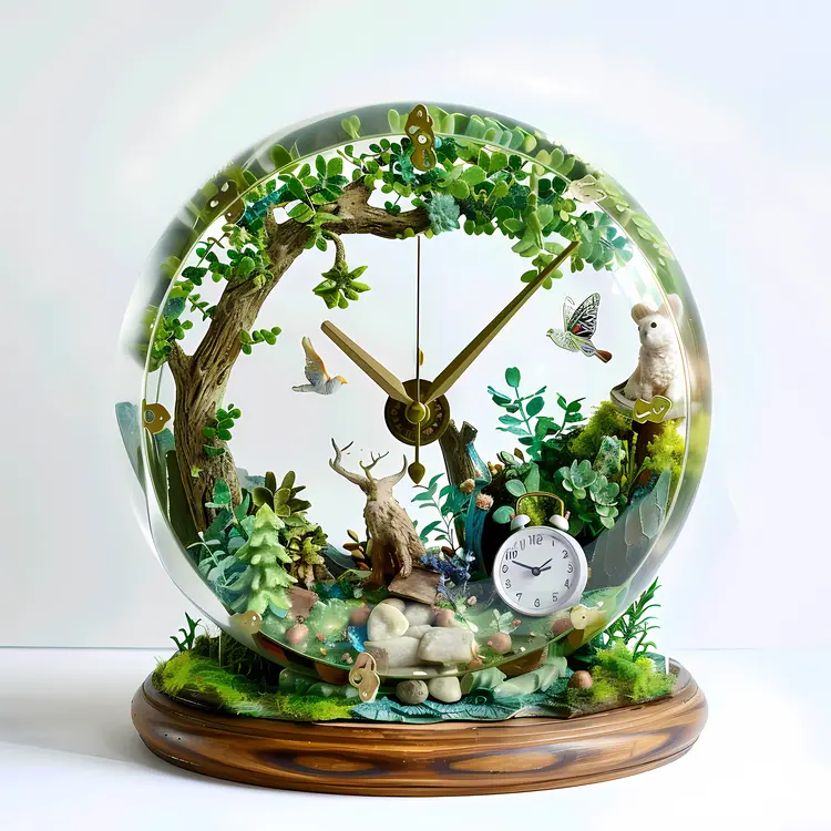 Forest-Themed Clock with Trees and Animals
