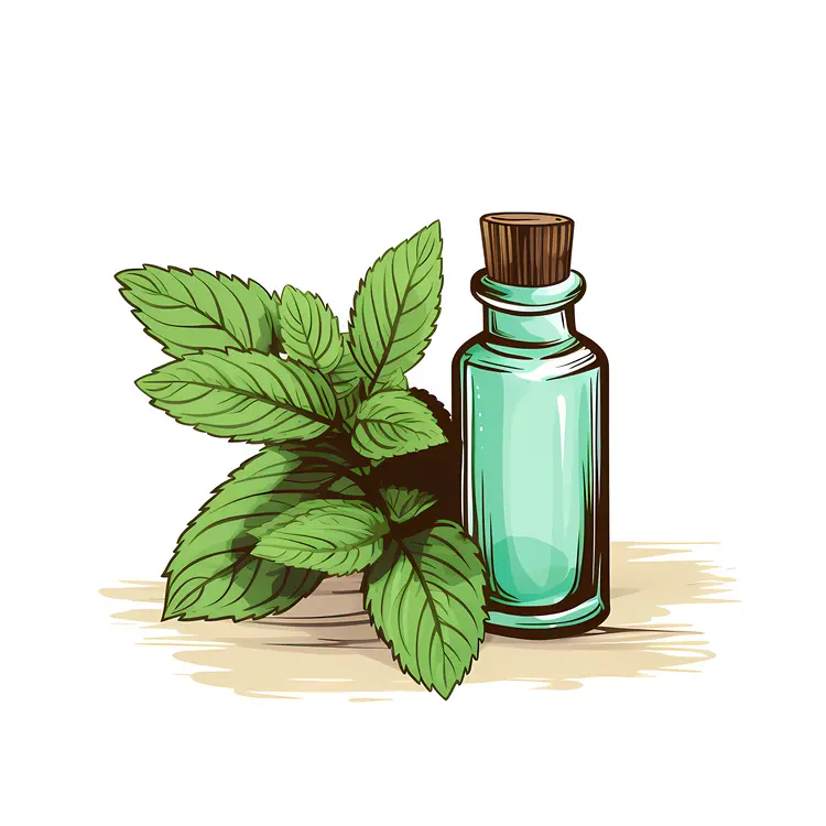 Green Bottle with Mint Leaves Illustration