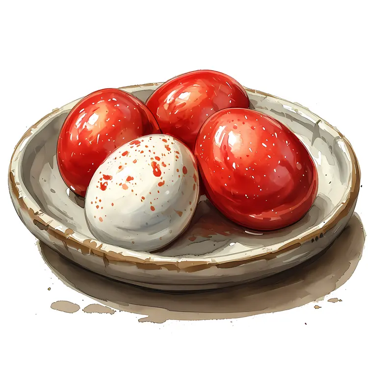 Speckled Red and White Eggs on a Plate