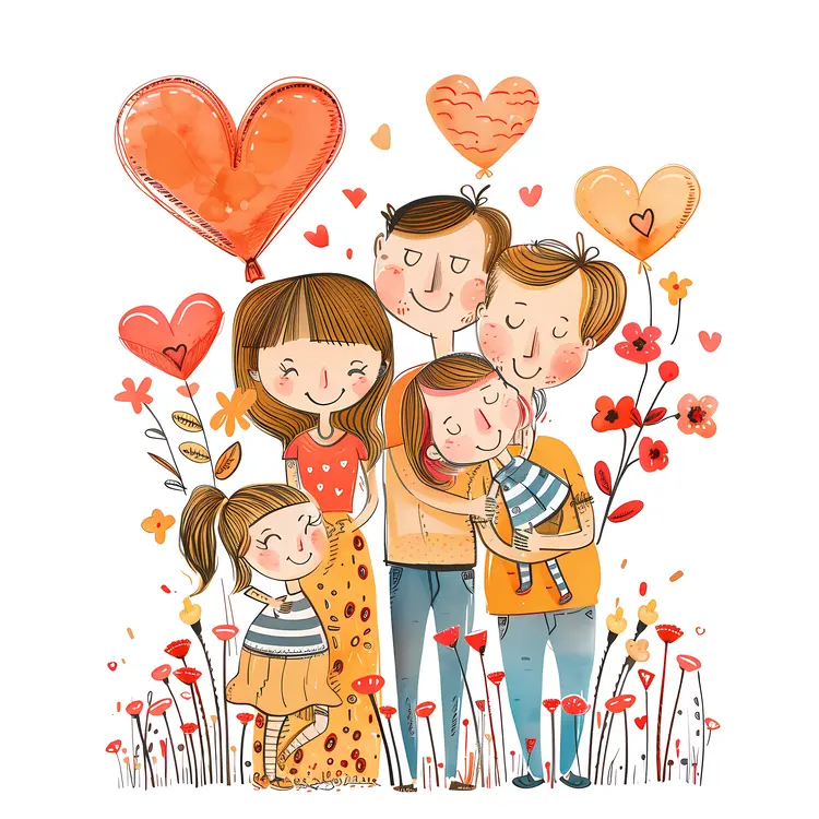 Happy Family with Hearts