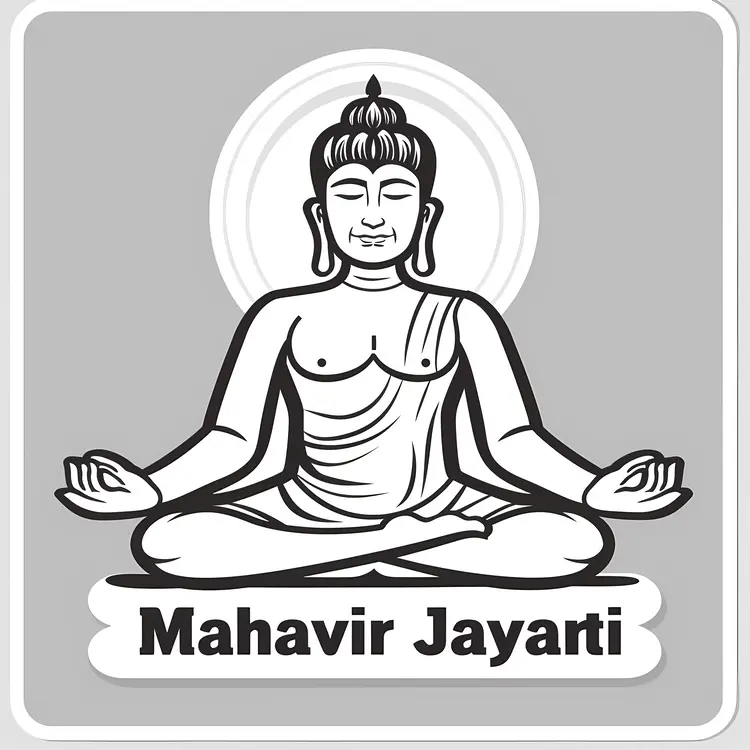 Black and White Buddha Illustration for Mahavir Jayanti
