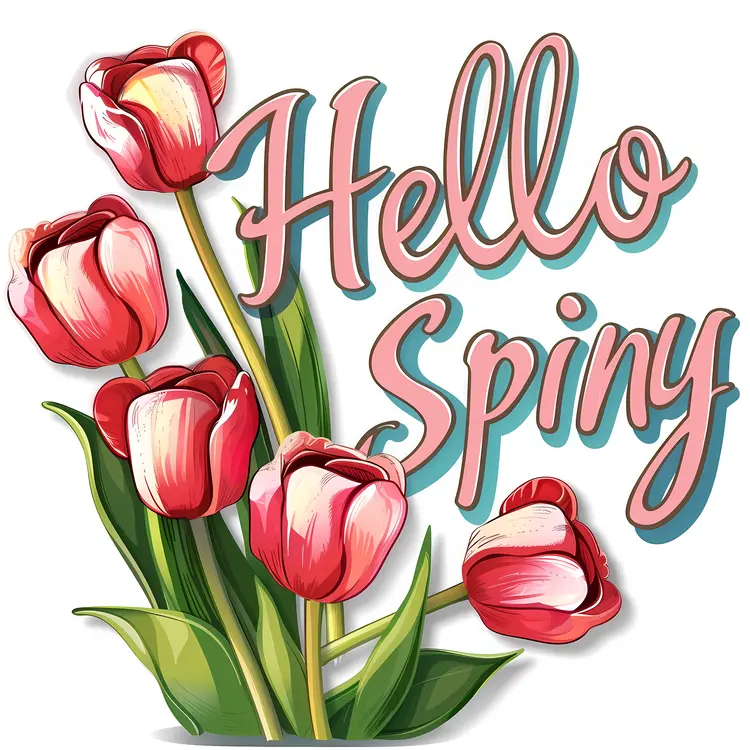 Hello Spring with Red and Pink Tulips