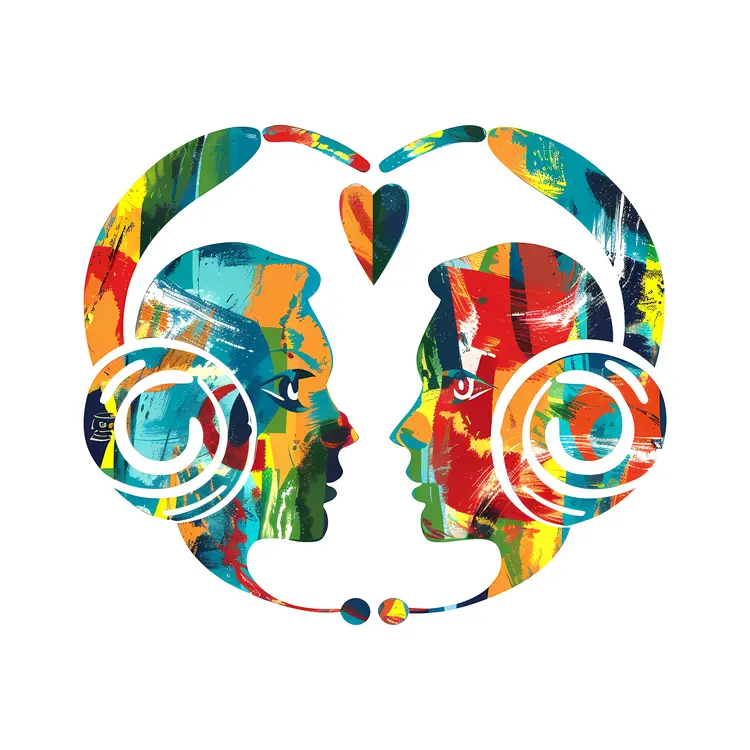 Abstract Colorful Faces with Headphones