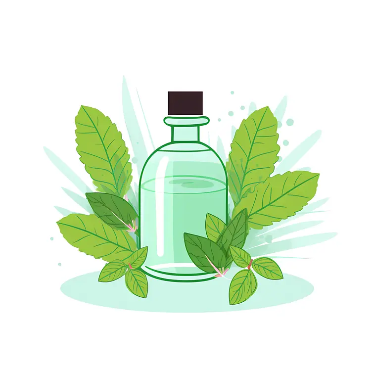 Green Bottle with Mint Leaves Illustration