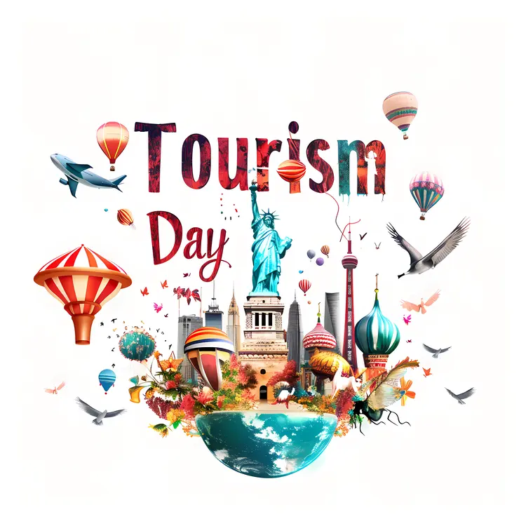 Colorful Tourism Day Celebration with Landmarks