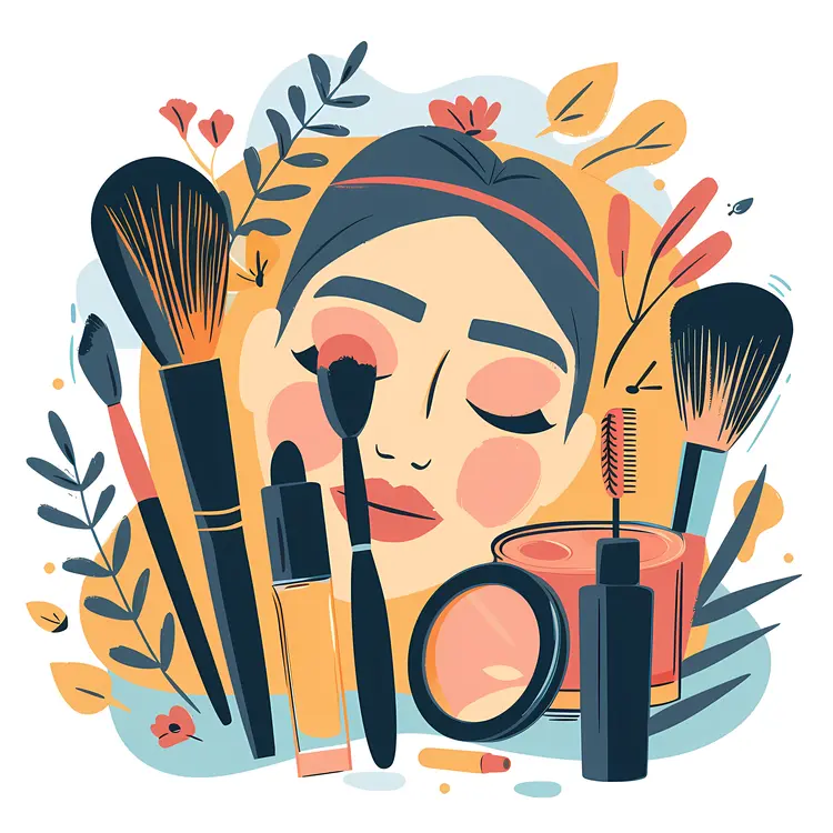 Cosmetic Products and Female Face Illustration