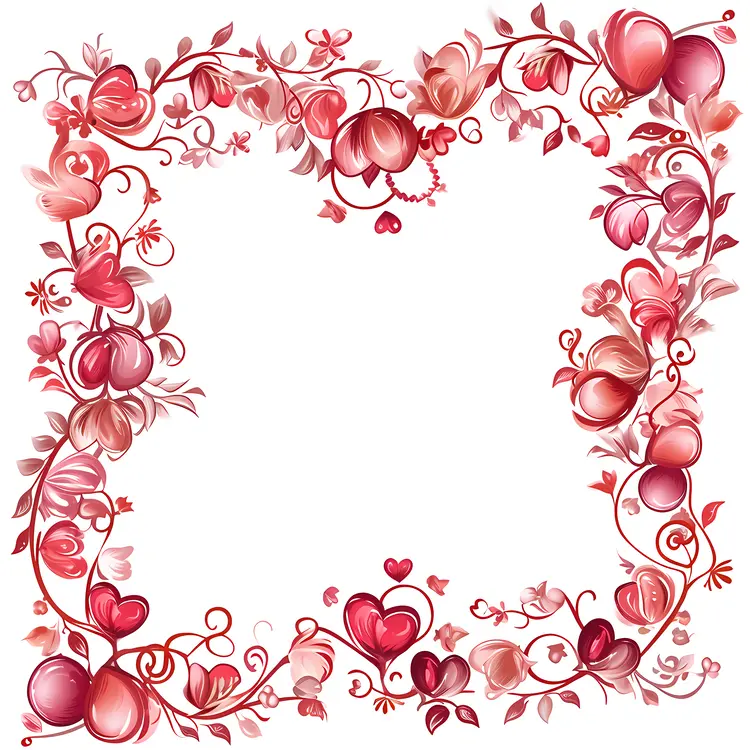 Red Flowers and Hearts in Square Frame
