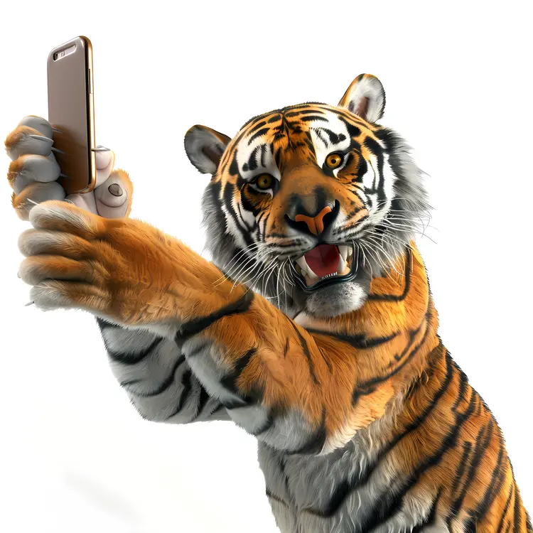 Tiger Taking a Selfie with Smartphone