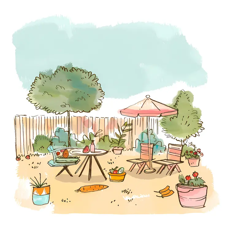 Backyard Garden with Umbrella and Table
