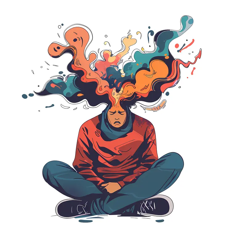 Sad Person with Colorful Thoughts