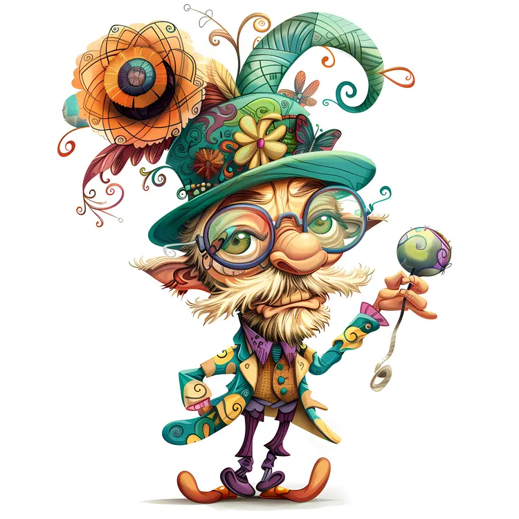 Whimsical Character with Lollipop and Colorful Hat