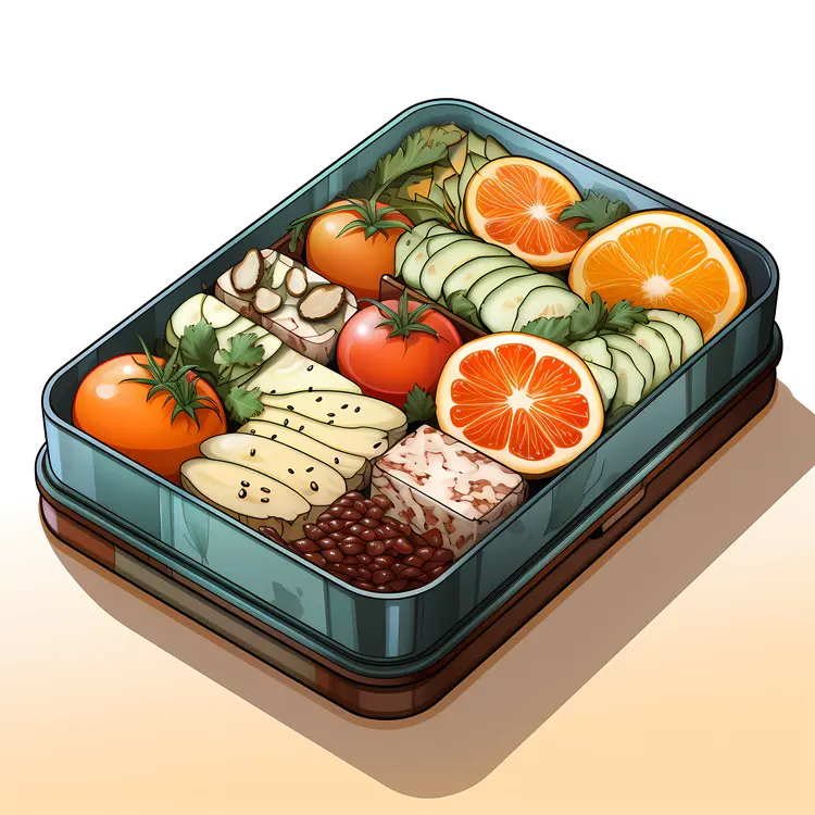 Healthy Bento Box with Fresh Vegetables and Fruits