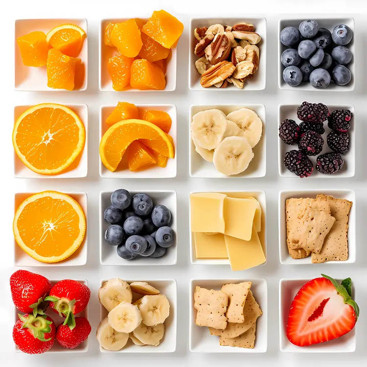 Assorted Healthy Snacks with Fruits and Cheese