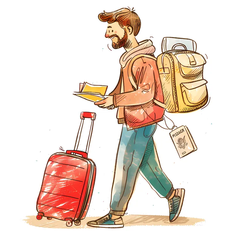 Traveler with Luggage and Backpack