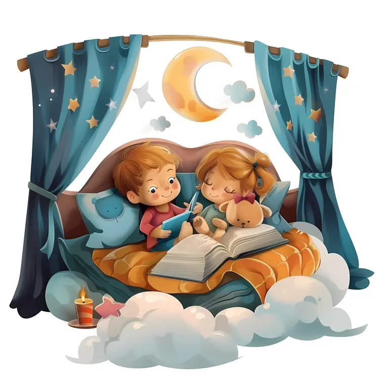 Children Reading at Bedtime