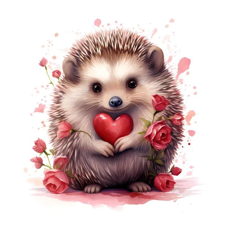 Cute Hedgehog Holding a Heart