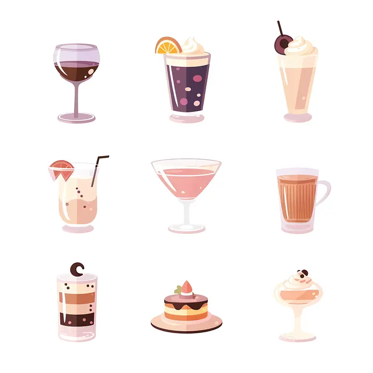 Cute Desserts and Drinks Illustration