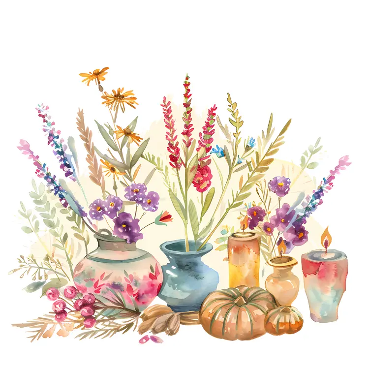 Beautiful Floral Arrangement with Vases and Candles
