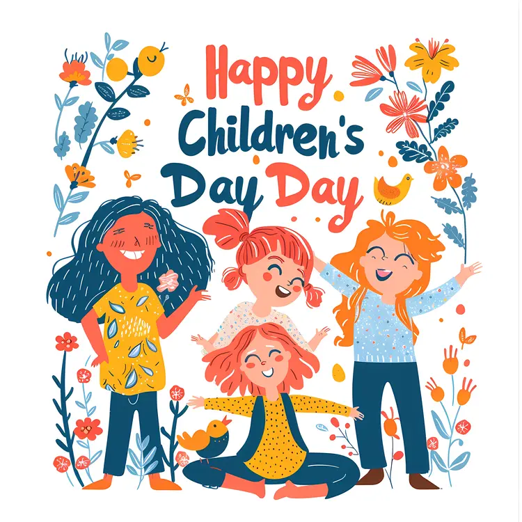 Happy Children's Day with Kids and Flowers