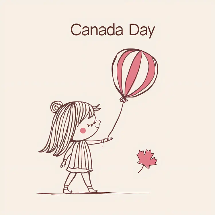 Girl Celebrating Canada Day with Balloon