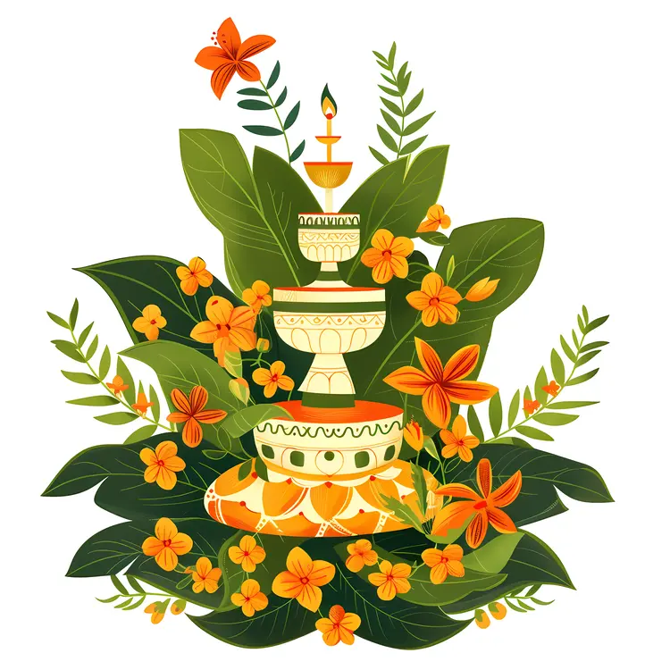 Floral Arrangement with Candle and Leaves