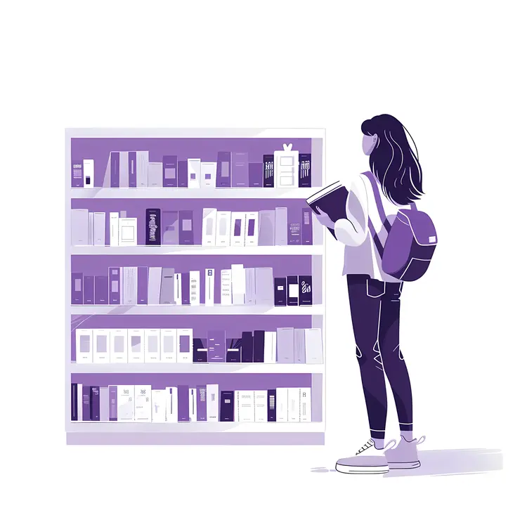 Girl Reading in Front of Bookshelf