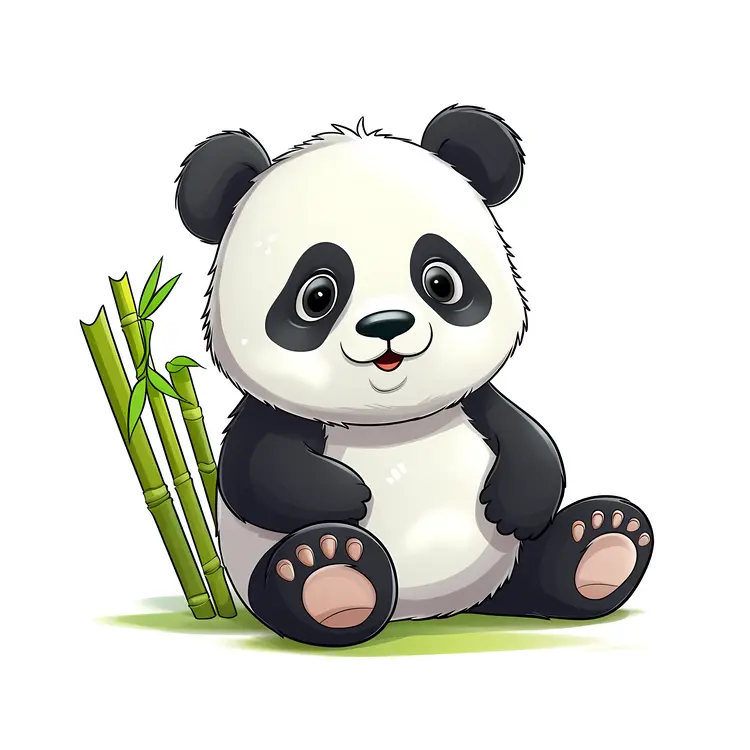 Adorable Panda Sitting with Bamboo Sticks
