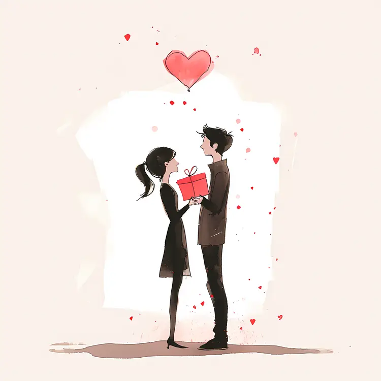 Cute Couple with Gift and Heart Balloon