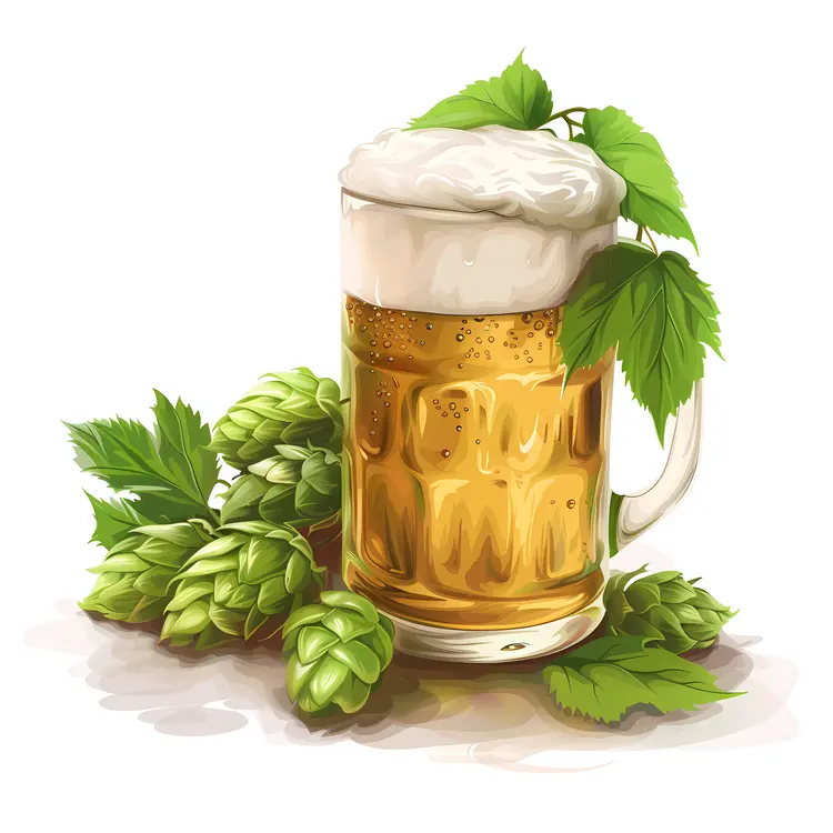Beer Mug with Hops and Foam