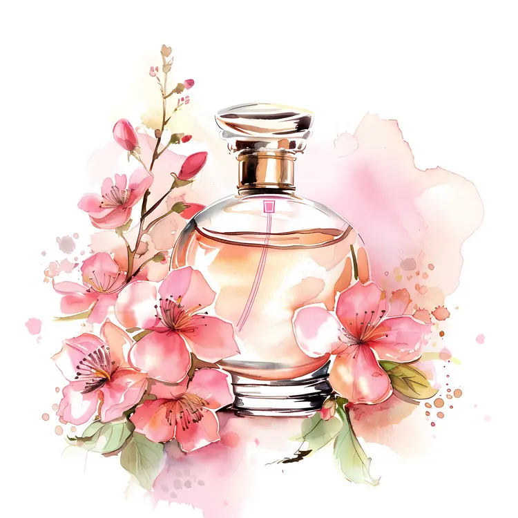 Perfume Bottle with Pink Floral Design