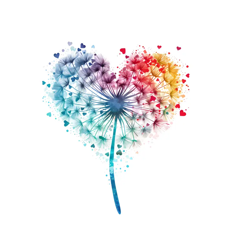 Rainbow Heart-shaped Dandelion with Small Hearts