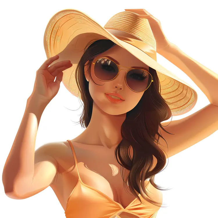 Fashionable Woman in Sunhat Illustration