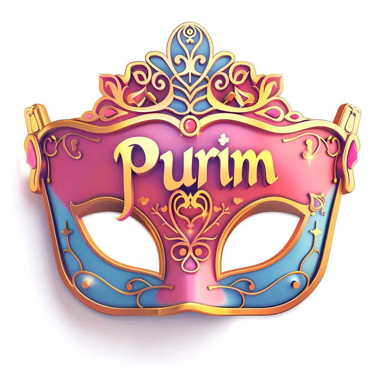 Purim Text with Pink and Blue Mask